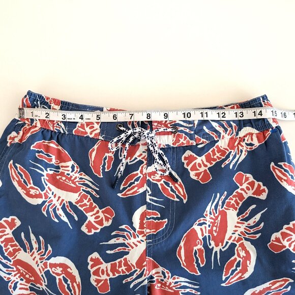 LL BEAN Swim Trunks Men's M Blue Red Lobster Print Pockets Tie Waist Preppy - Picture 11 of 12